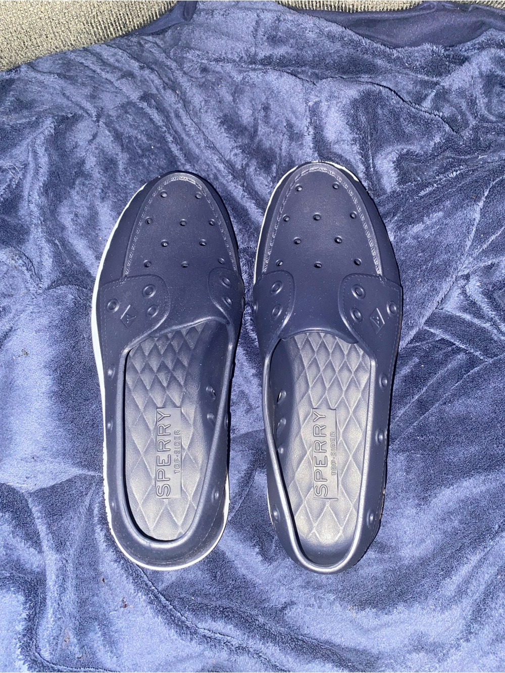Sperry Navy Slip-On Perforated Quilted Flats